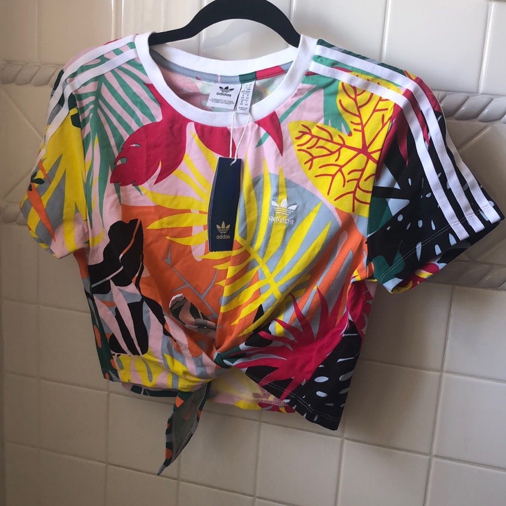 NWT Adidas Tropical Tie-Front Crop